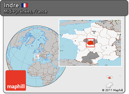 Gray Location Map of Indre, highlighted country, highlighted parent region