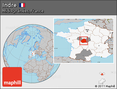 Gray Location Map of Indre, highlighted country, highlighted parent region