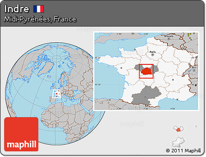 Gray Location Map of Indre, highlighted country, highlighted parent region