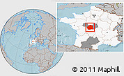 Gray Location Map of Indre, highlighted country, highlighted parent region, hill shading