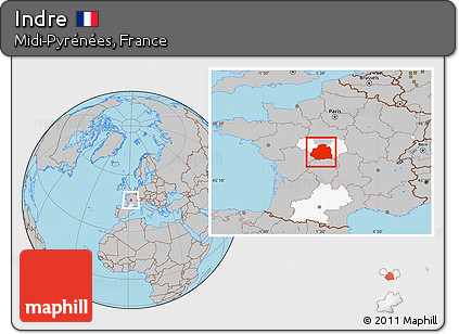 Gray Location Map of Indre, highlighted parent region