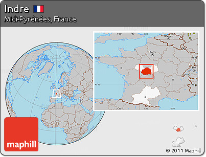 Gray Location Map of Indre, highlighted parent region
