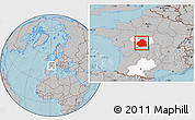 Gray Location Map of Indre, highlighted parent region, hill shading