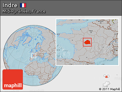Gray Location Map of Indre, hill shading
