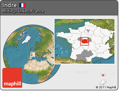 Satellite Location Map of Indre, highlighted country, highlighted parent region
