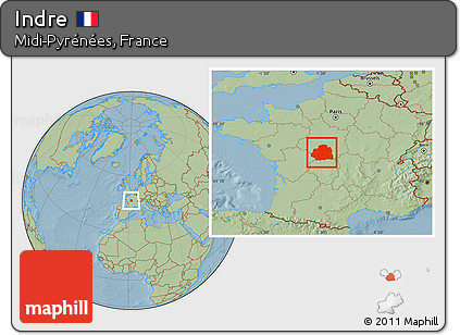 Savanna Style Location Map of Indre, hill shading