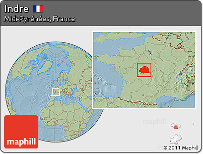 Savanna Style Location Map of Indre, hill shading