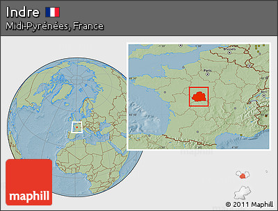 Savanna Style Location Map of Indre, hill shading