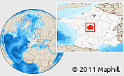 Shaded Relief Location Map of Indre, highlighted country
