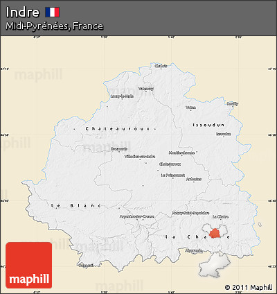 Classic Style Map of Indre, single color outside