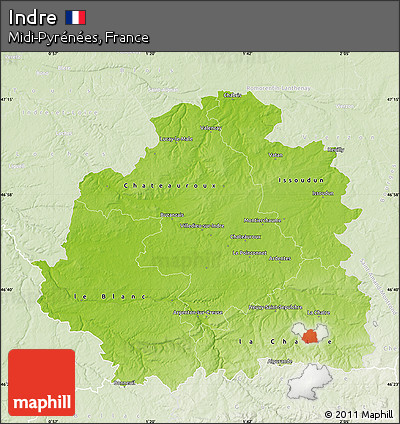 Physical Map of Indre, lighten