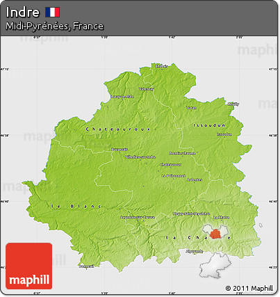 Physical Map of Indre, single color outside