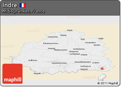 Classic Style Panoramic Map of Indre, single color outside