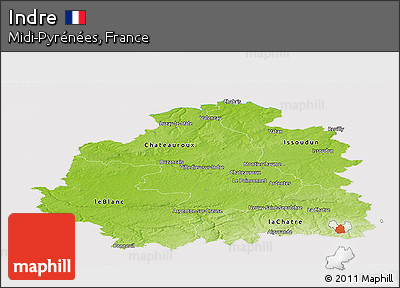 Physical Panoramic Map of Indre, cropped outside