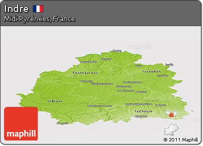 Physical Panoramic Map of Indre, cropped outside