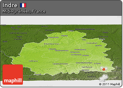 Physical Panoramic Map of Indre, darken