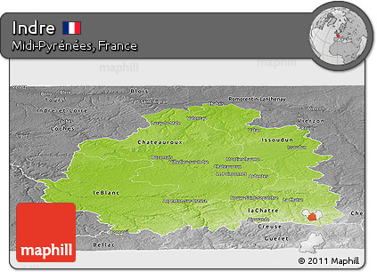 Physical Panoramic Map of Indre, desaturated