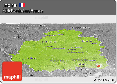 Physical Panoramic Map of Indre, desaturated