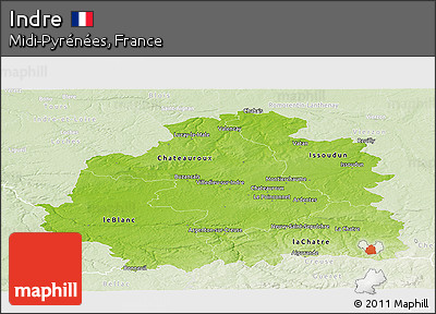 Physical Panoramic Map of Indre, lighten