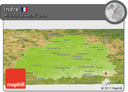 Physical Panoramic Map of Indre, satellite outside