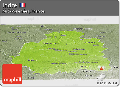 Physical Panoramic Map of Indre, semi-desaturated