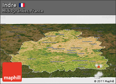 Satellite Panoramic Map of Indre, darken