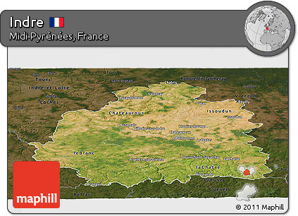 Satellite Panoramic Map of Indre, darken