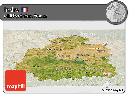 Satellite Panoramic Map of Indre, lighten
