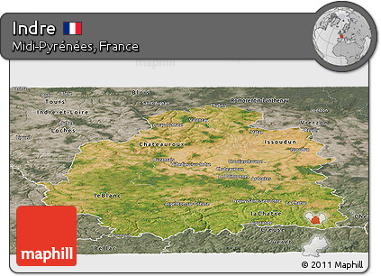 Satellite Panoramic Map of Indre, semi-desaturated