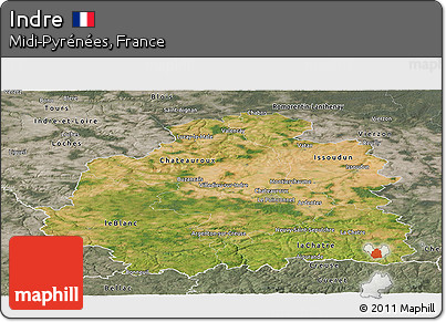 Satellite Panoramic Map of Indre, semi-desaturated