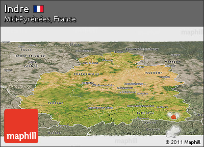 Satellite Panoramic Map of Indre, semi-desaturated