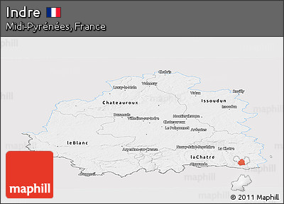 Silver Style Panoramic Map of Indre, single color outside