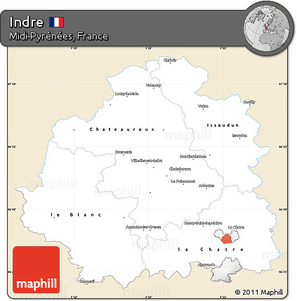 Classic Style Simple Map of Indre, single color outside