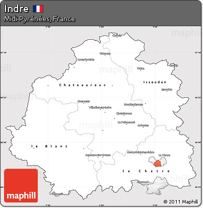 Silver Style Simple Map of Indre, cropped outside