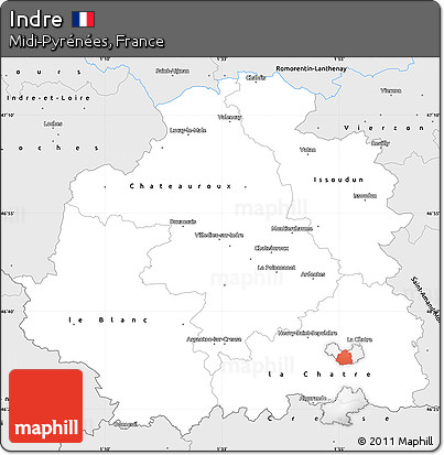 Silver Style Simple Map of Indre