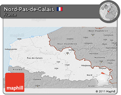 Gray 3D Map of Nord-Pas-de-Calais