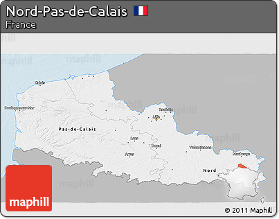Gray 3D Map of Nord-Pas-de-Calais, single color outside