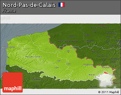 Physical 3D Map of Nord-Pas-de-Calais, darken
