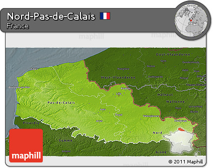 Physical 3D Map of Nord-Pas-de-Calais, darken
