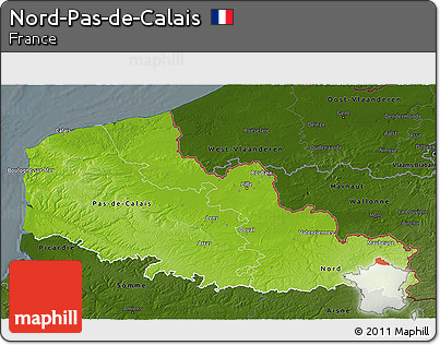 Physical 3D Map of Nord-Pas-de-Calais, darken