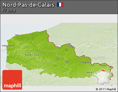 Physical 3D Map of Nord-Pas-de-Calais, lighten