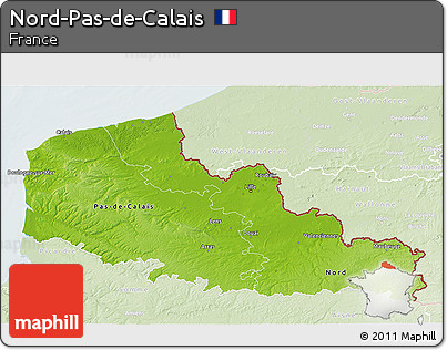 Physical 3D Map of Nord-Pas-de-Calais, lighten