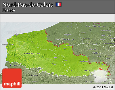 Physical 3D Map of Nord-Pas-de-Calais, semi-desaturated