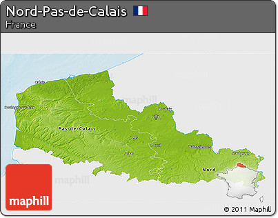 Physical 3D Map of Nord-Pas-de-Calais, single color outside