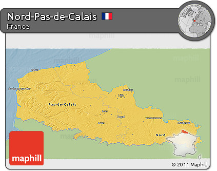 Savanna Style 3D Map of Nord-Pas-de-Calais, single color outside