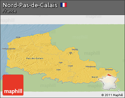 Savanna Style 3D Map of Nord-Pas-de-Calais, single color outside