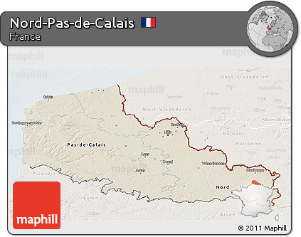 Shaded Relief 3D Map of Nord-Pas-de-Calais, lighten