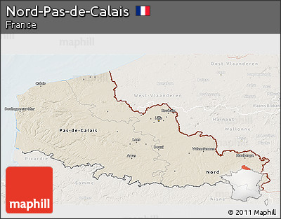 Shaded Relief 3D Map of Nord-Pas-de-Calais, lighten