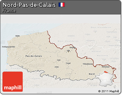 Shaded Relief 3D Map of Nord-Pas-de-Calais, lighten