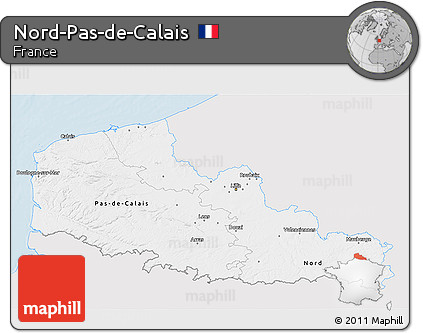 Silver Style 3D Map of Nord-Pas-de-Calais, single color outside